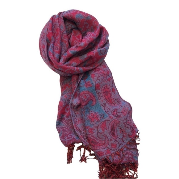 Scarf  Wrap Blue/Red - Picture 4 of 4